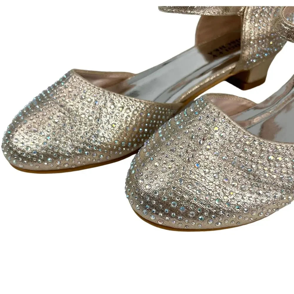 Badgley Mischka Girls Metallic Dress Shoes 3 Rhinestones Light Gold BM84031
